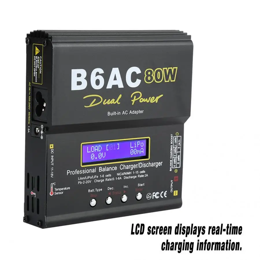 B6AC 80 Вт Цифровой ЖК баланс зарядное устройство Dis зарядное устройство для Li-Ion Li-Po NiCd Ni-MH RC батарея DC 11,0 V~ 18,0 V AC 100V~ 240V