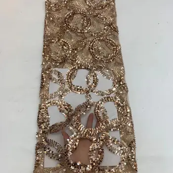 

High Quality 2020 Nigerian Lace Fabric Gold Sequin Lace Fabric French Tulle Lace Fabric Best Selling gold African Lace FZ330