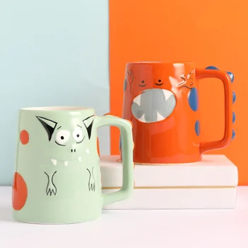 

EWAYS LITTLE CUTE MONSTOR MUGS CERAMIC CHILDREN MILK MUGS CUP CARTOON CUPS ATTACH SPOON AND COVER WITH GIFT BOX