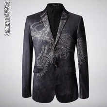 Veste костюм Homme Блейзер приталенный 3D принт китайский дракон Роскошные Мужские Сценические куртки бархатные Мужские блейзер Модные M-3XL