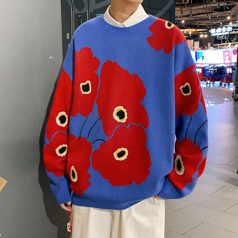 

2021 sweater jacket male autumn port style casual all-match round neck pullover sweater