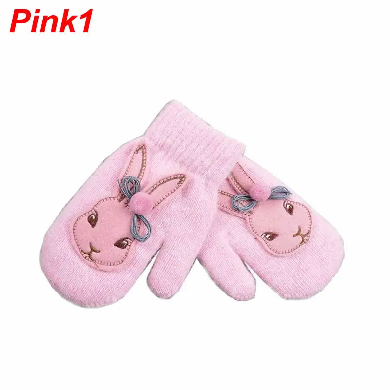 Pink1 Зимние детские толстые теплые перчатки для маленьких девочек; варежки из кроличьего меха с длинными пальцами - Цвет: Pink1