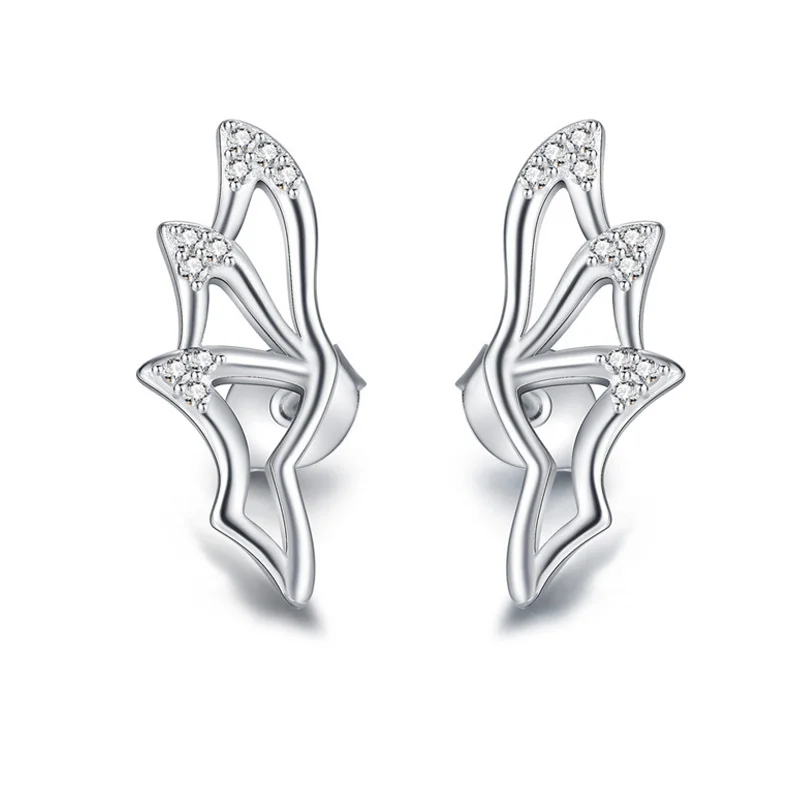 

XiaoJing 925 Sterling Silver Bat Demon Wing Stud earrings for Women white Shiny zircon Small Earrings Fine Jewelry Free shipping