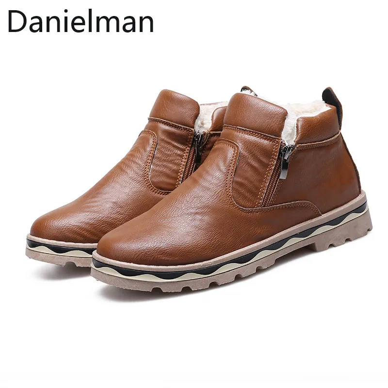 Мужские кожаные ботинки с мехом Danielman коричневые водонепроницаемые бархатной