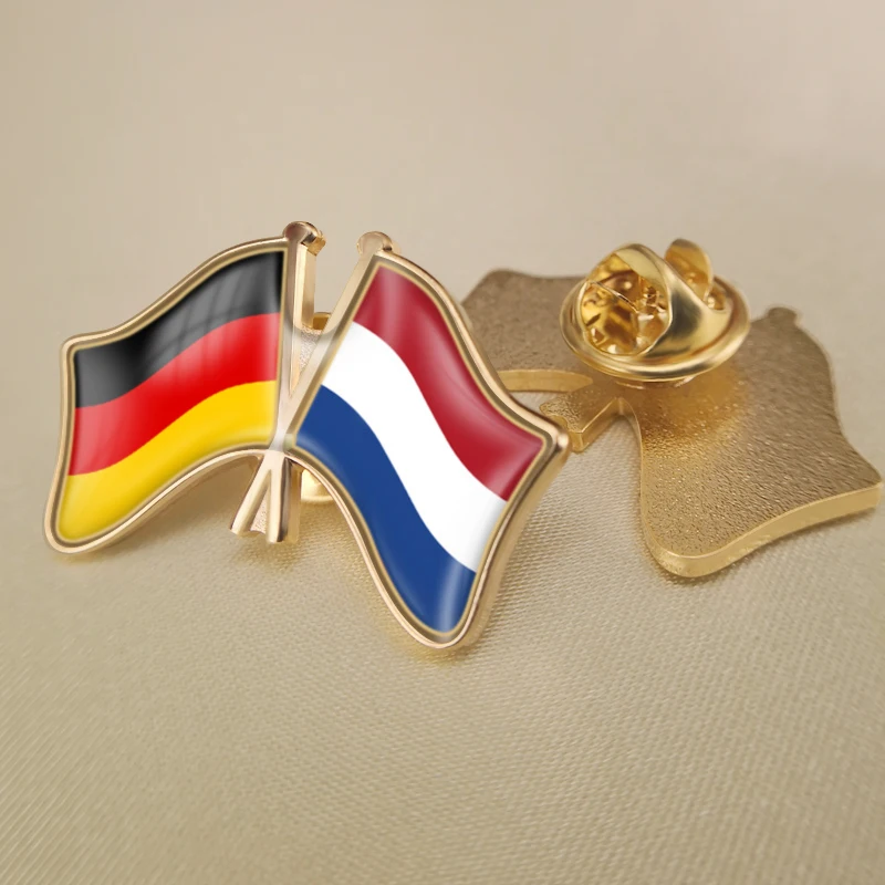 

Germany and Netherlands Crossed Double Friendship Flags Lapel Pins Brooch Badges
