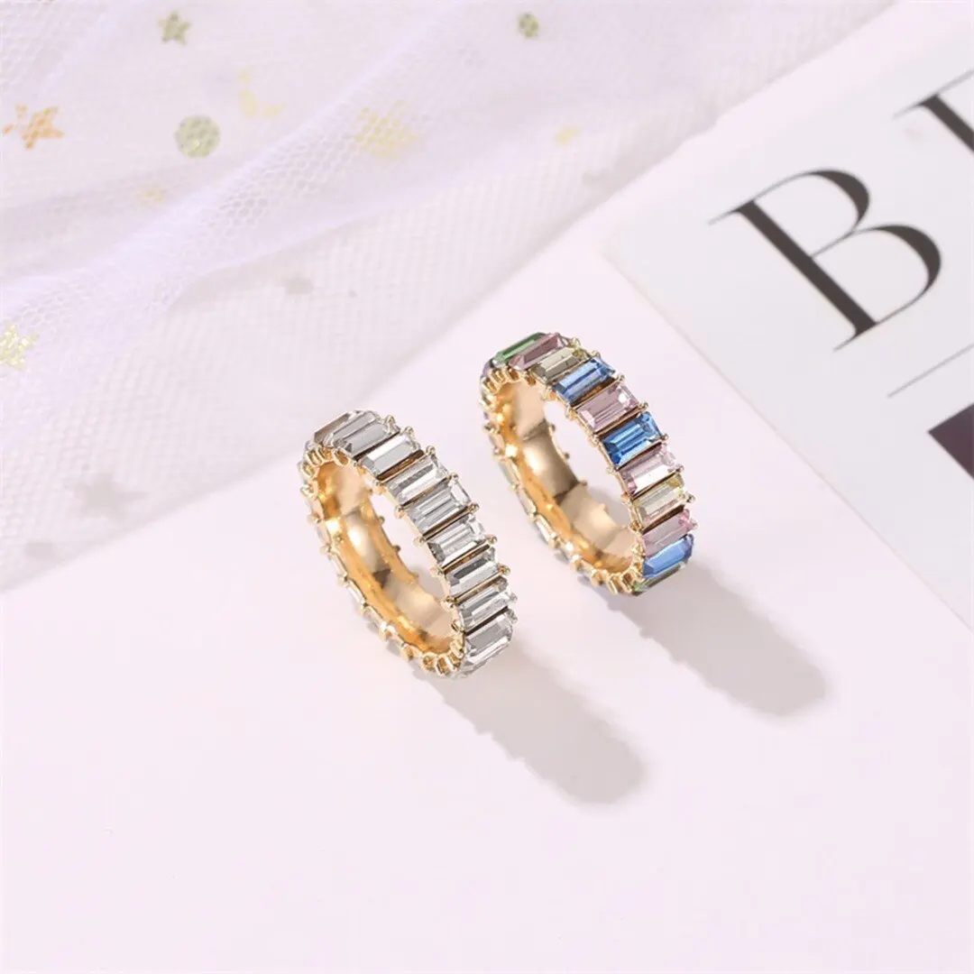 Autumn Winter Women Rainbow Ring Multi Color Zircon Geometric Wedding Engagement Ring Charm Ladies Rhinestone Rings Jewelry
