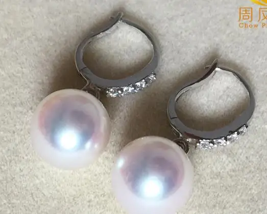 

free shipiing charming gorgeous 10-11mm south sea white pearl earring 18k white 925silver