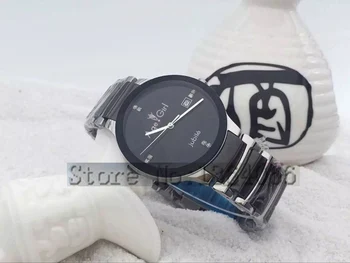 

NEW Black Ceramic Men's top Mens Women's fashion Couple Watches Silver Gold Japanese Quartz logo Stainless Steel Men Watch
