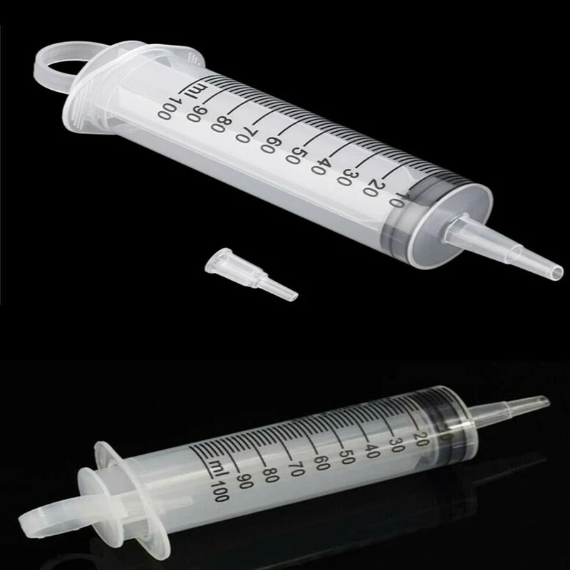 

Plastic syringe 100ml ring + syringe connector Disposable nutrient solution sterile large hydroponic plastic feeding syringe