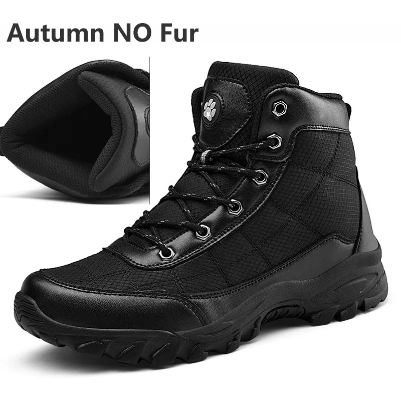 Мужские уличные ботинки; нескользящая обувь; очень теплая обувь на меху; модные кроссовки; Мужская обувь; повседневные Зимние ботильоны; большие размеры 49 - Цвет: Black Canvas