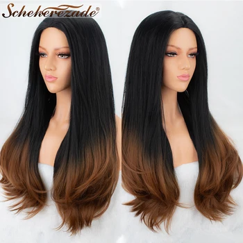

Scheherezade Ombre Black Synthetic Wigs For Women Long Straight Wig Mixed Brown Cosplay Wigs High Temperature Fiber