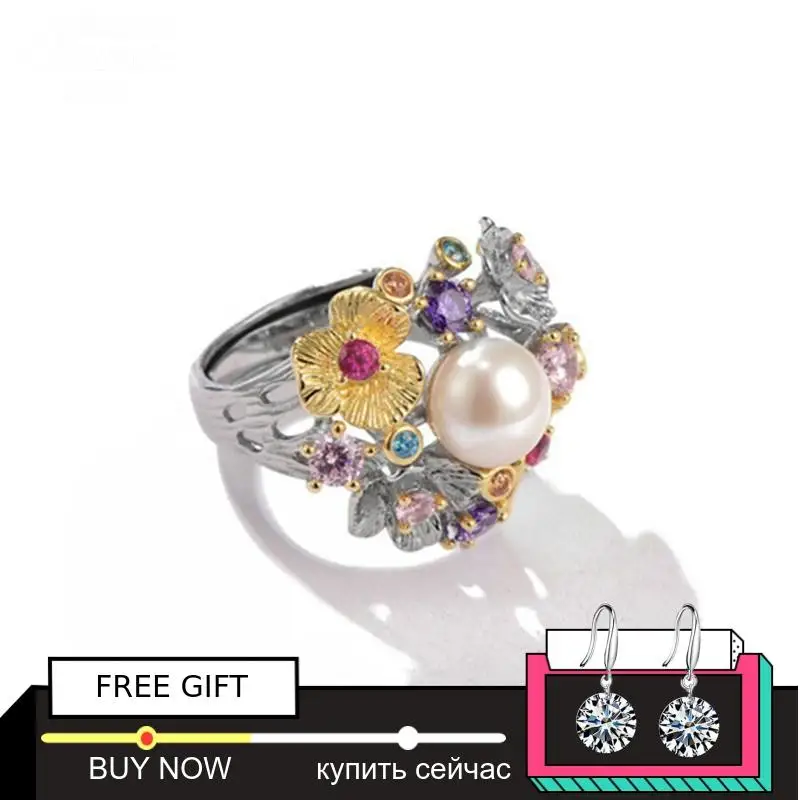 Baroque style S925 Sterling simple shell Iregular Ring Big Freshwater Pearl Ring for mom women lady girl