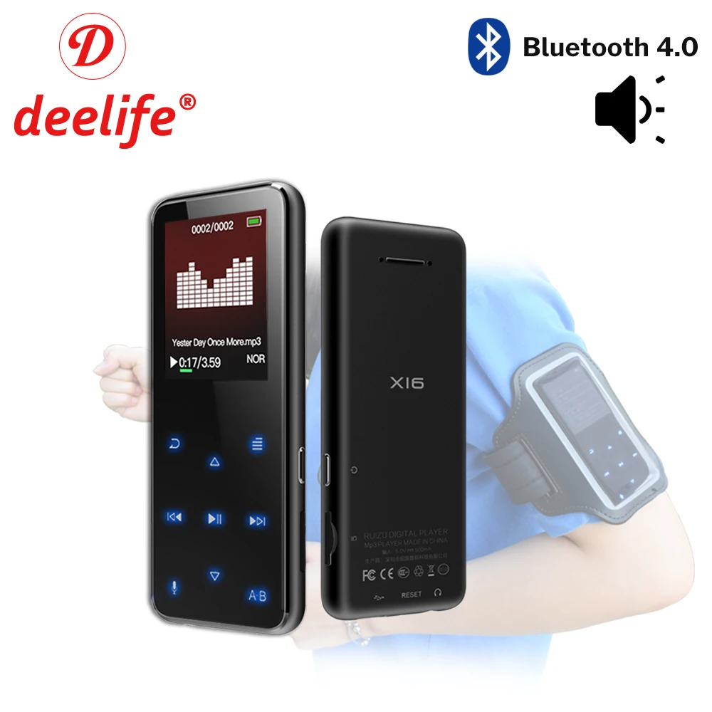 Deelife Спортивный MP3 плеер Bluetooth с динамиком FM радио HiFi MP 3 воспроизведения музыки