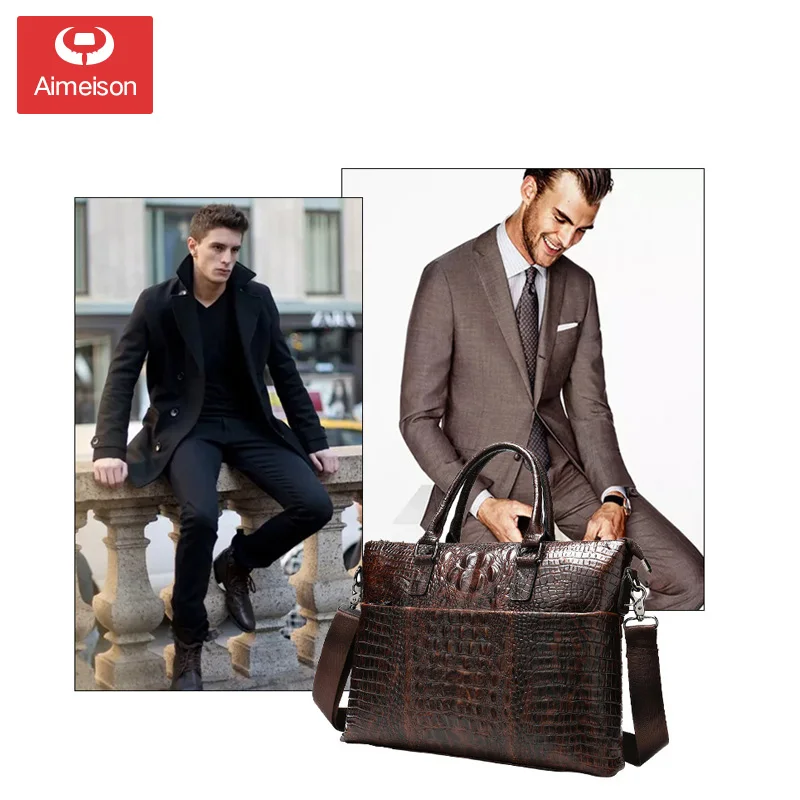 

Head-layer cowhide briefcase, men's business cross-section, crocodile-print handbag.
