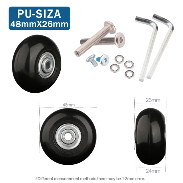 Luggage Suitcase Replacement Wheels OD 36-50mm Axles Deluxe Black with Screw Suitable for 18-26 inch suitcase Swivel Caster PU-48-26