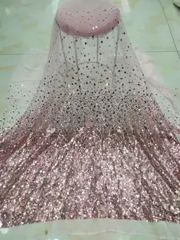 

2020 Newest 3D Flower African Net Lace Fabric With Shiny Sequins Classic Nigerian French Mesh Lace Fabric For Wedding Sewing