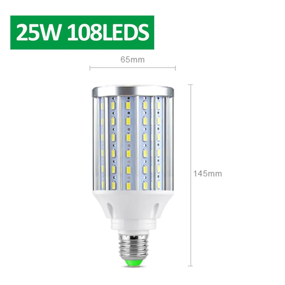 25W 108LEDS Алюминиевый светодиодный светильник для супер светильник большой площади 10 Вт-50 Вт мощная кукурузная лампа E27 Светодиодный светильник 5730 SMD 110 В 220 в украшение дома - Испускаемый цвет: 25W 108LEDS