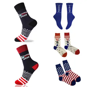 

Unisex 2020 American President Election Voting Long Crew Socks US Flag Star Striped Contrast Color Republican Novelty Hosiery