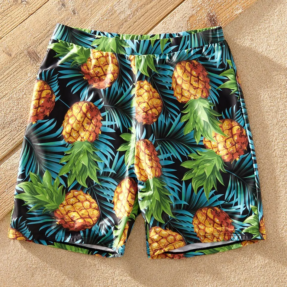 PatPat Summer Ruffle Sleeve Swimsuits Family Look Pineapple Full Print Yellow Swim Sets Family Matching Outfit Swimwear for Girl women swimwear