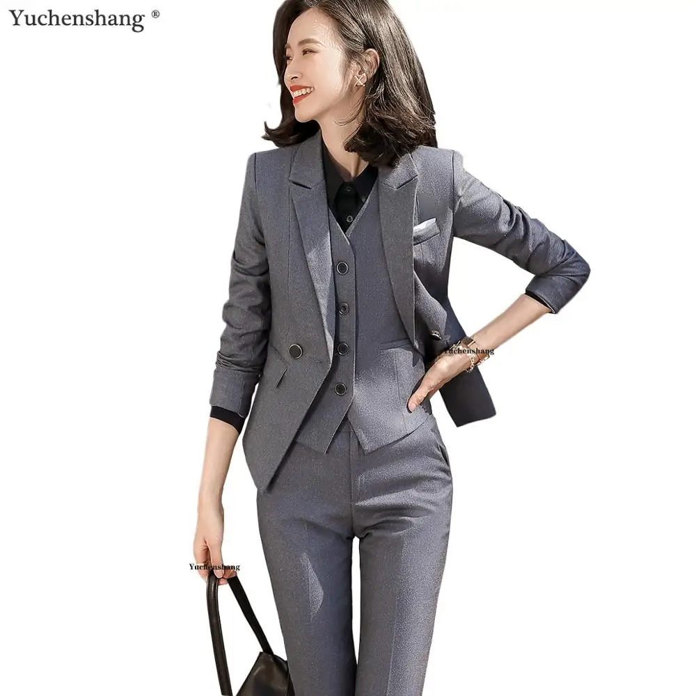 Women Gray Black Dark Blue Pant Suit 