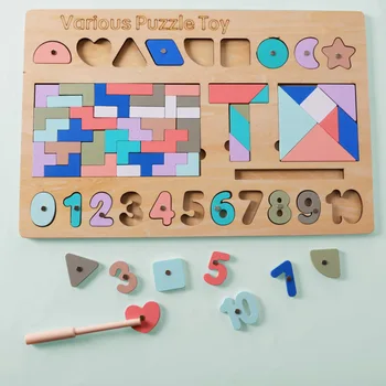 

1 Set Wooden Puzzles 5 in 1 Intellectual Puzzle Board Toy Children's Digital Shape Puzzle Jigsaw Puzzle Toys For Kids Gift