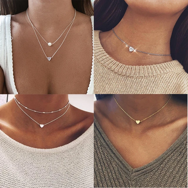 New Double Necklace Women Pearl Crystal Heart Pendant Girls Gift Jewelry  Chain - Necklace - Aliexpress