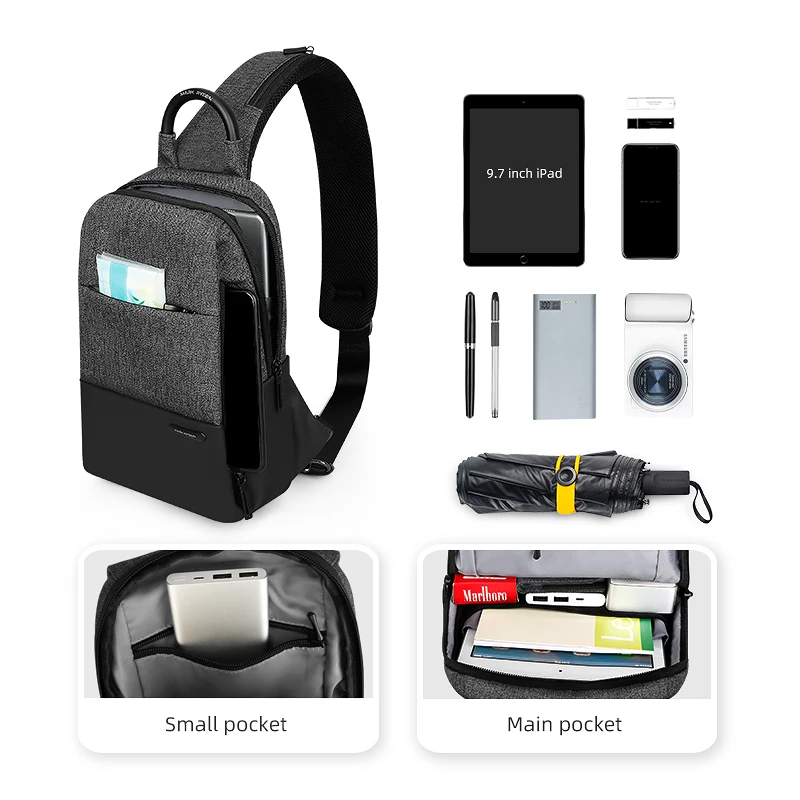 Mark Ryden Multifunction Sling Bag Men Bags Waterproof Crossbody Bag USB Charging Messengers Sling Bag Shoulder Bag Male