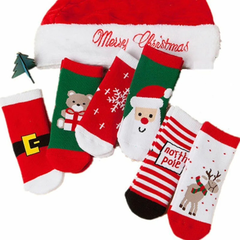 6 пар носков для маленьких мальчиков и девочек, дышащие хлопковые носки до середины икры с героями мультфильмов для школьников носки без пятки Рождественский подарок
