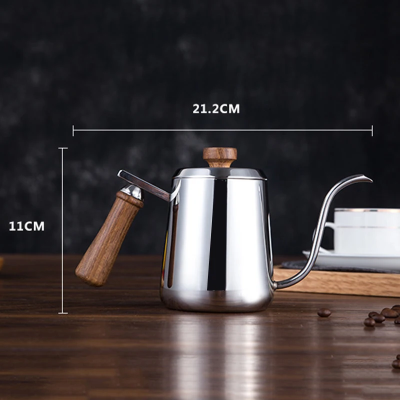 Лебедь из нержавеющей стали ручной удар кофейник капельный фильтр Мелкий рот горшок с деревянной ручкой Мелкий рот кофейник