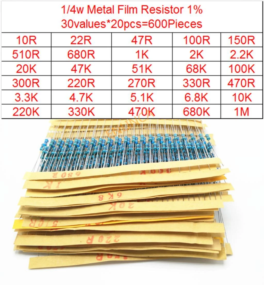 600 2600pcs 1/4W Metal film resistor Kit 30 130values Resistor Assorted