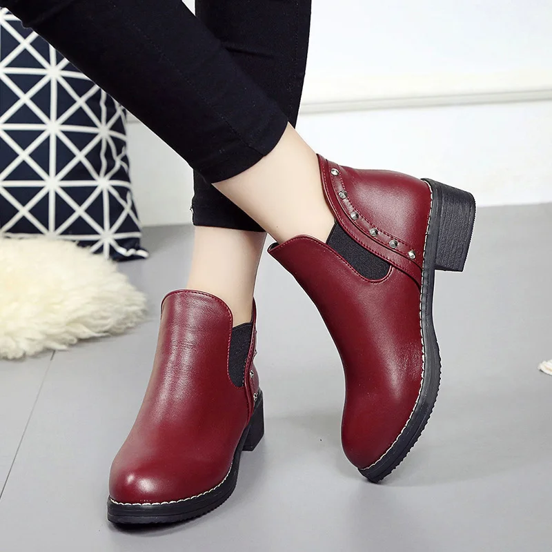 

Autumn Platform Elastic Band Ankle Women Boots 2018 New Solid Rivet Brown Woman's Casual Shoes Rubber Slip On Fashion Boot