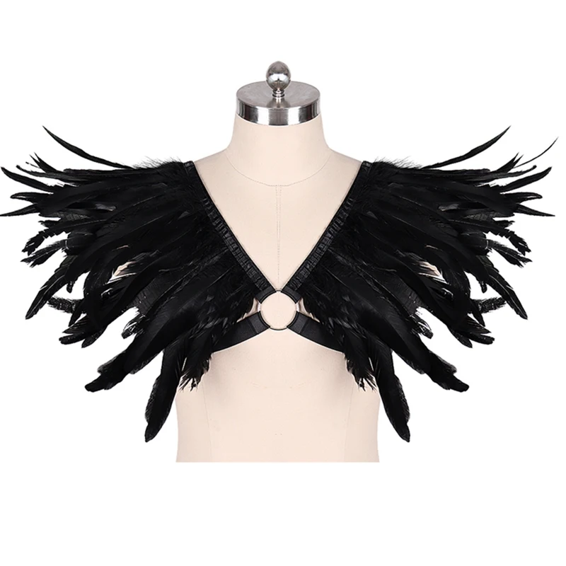 Мужские перьев клетка Bralette жгут эполет крылья укороченный топ Гот стимпанк
