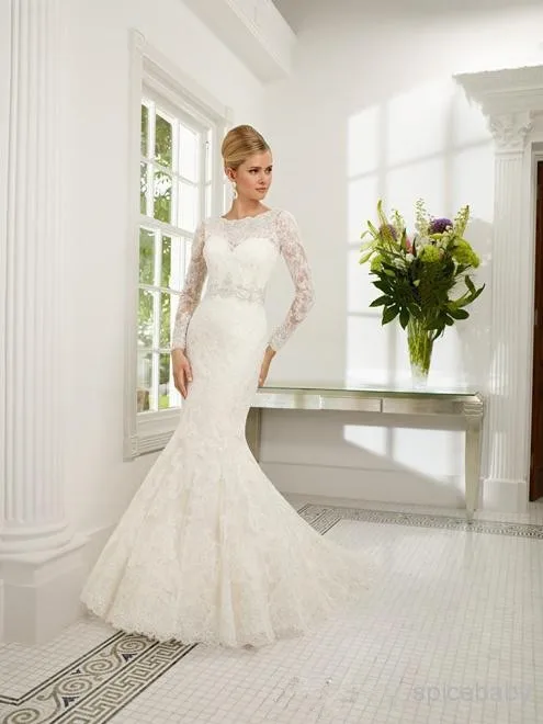 Vestidos De Novia сексуальное кружевное свадебное платье русалки с длинным рукавом и высоким горлом, с бисером, быстрая, платья для матери невесты