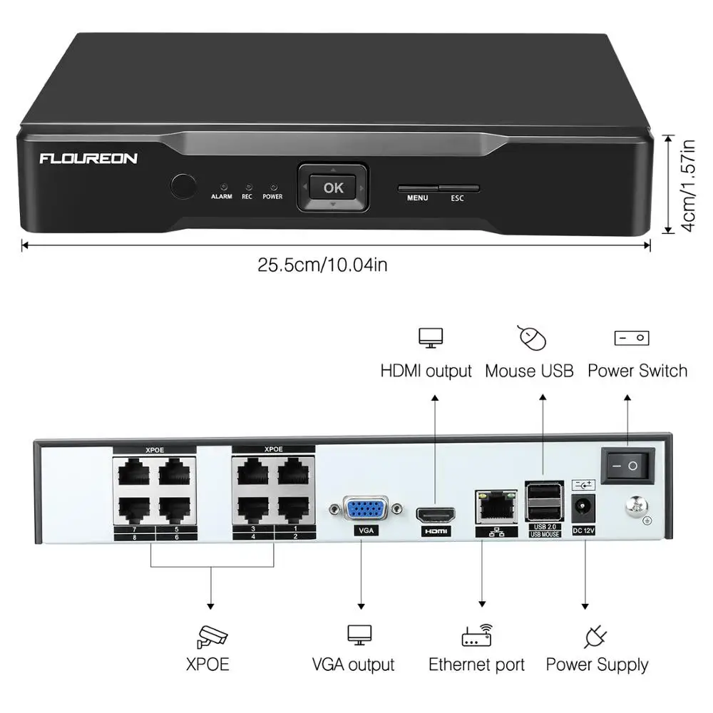 Floureon DVR комплект 1080P XPOE 8CH DVR+ 4 шт. 2.0MP камеры видеонаблюдения системы безопасности обнаружения человека камеры наблюдения ночное видение