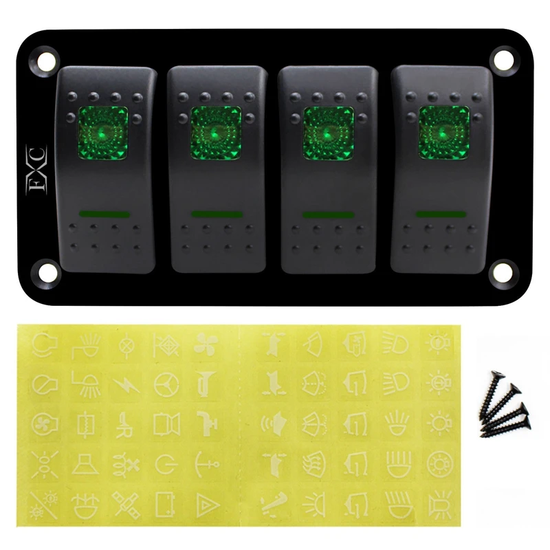 12 V 24 4 Gang зелёный переключатель Панель автомат защити цепи лодка морской