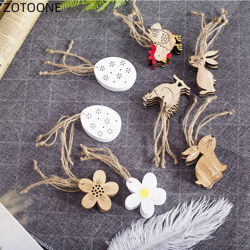 

8pcs/set Easter Wooden Decoration Pendant Rabbit Chick Eggs Creative Wood Hanging Crafts Ornaments DIY Party Supplies Kids Gifts