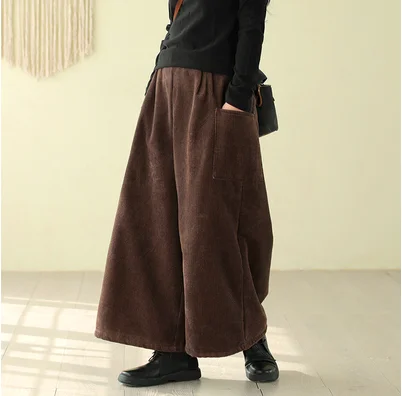 

Winter Pants Large size Loose Thicker Fleece Warm Women Corduroy Trousers New Elastic Waist pocket Casual All-match Pants 2019