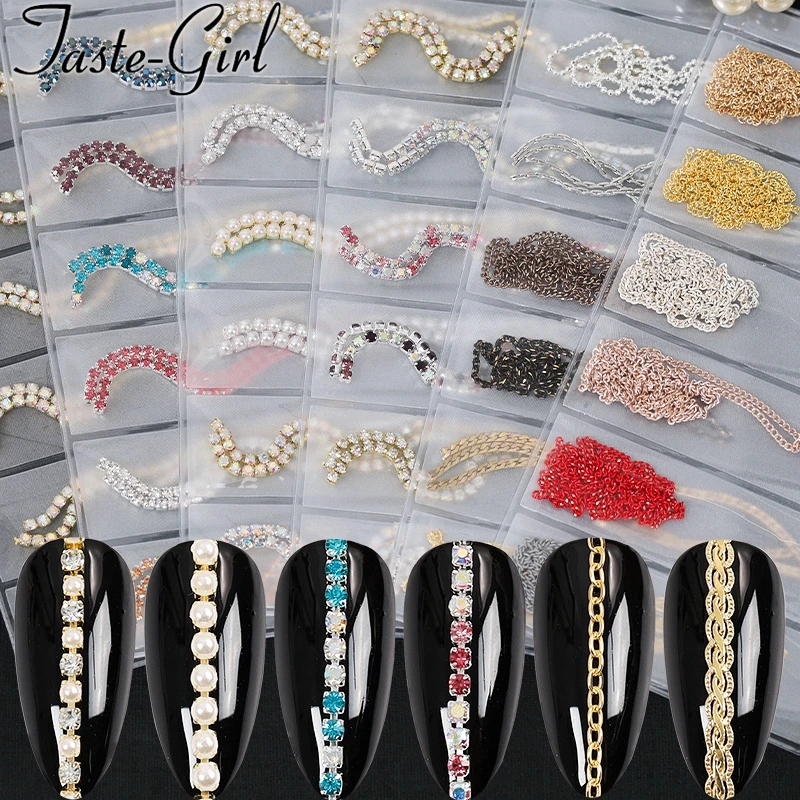 1 Pack Mixed Style Gold Silver Metal 3d Nail Art Decorations Rhinestones Claw Chain Alloy Manicure Nails Accessories New Arrive
