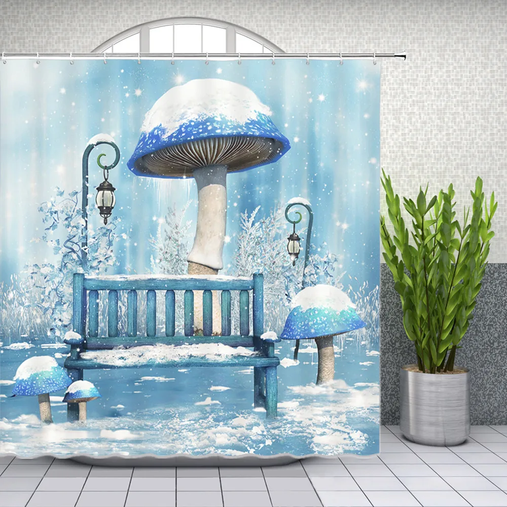 Fantasy Forest Scenery Shower Curtains Creativity Mushroom House Flower Butterfly Bathroom Decor Waterproof Bath Cloth Curtain