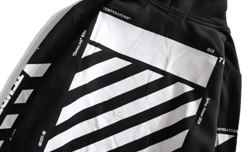 Косая полоска 19ss Off-White OW температурная Мужская Женская Осенняя зимняя Модная хлопковая Повседневная Свободная Толстовка с капюшоном