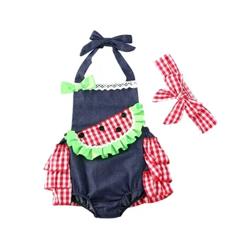 

Baby Girls Fashion 2-piece Outfit Set, Toddler Halter Watermelon Romper and Headband Set