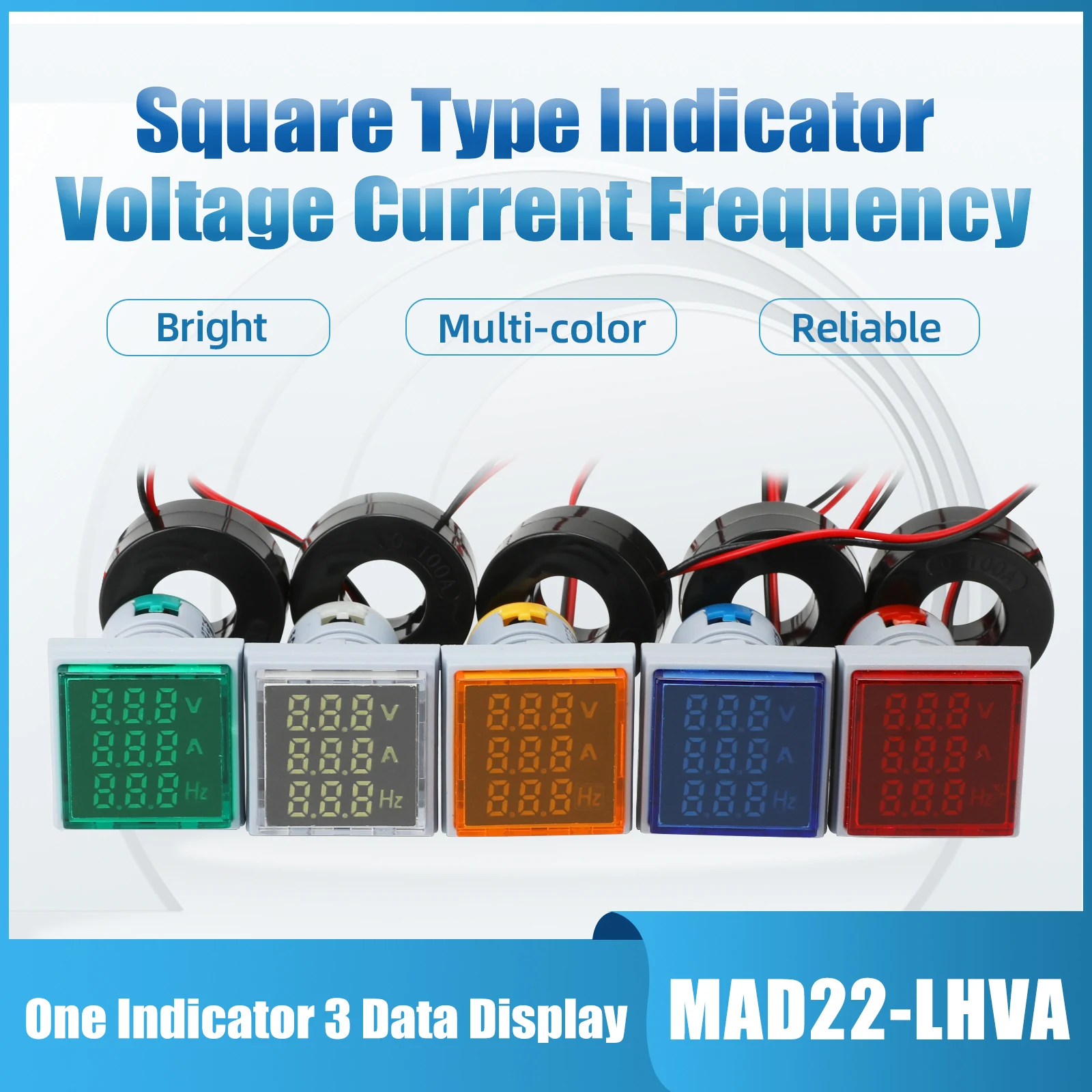 

ManHua Miniature digital voltmeter with voltage monitor bright LED display voltage lamp 22mm five color square panel 110v220v10A