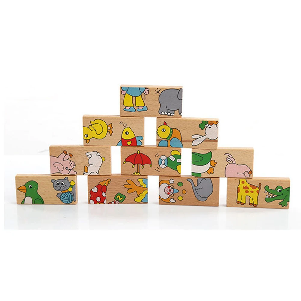 15Pcs/Set Wooden Animal Domino Puzzle Toys Children Jigsaw Game Early Education Baby Kids Educational Toy