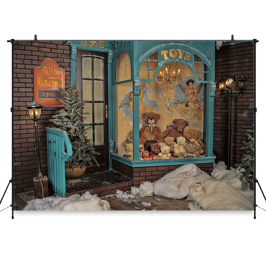 

Bears Shop Backdrop Winter New Year Family Photo Background Christmas Holiday Decorations Photography Backdrops