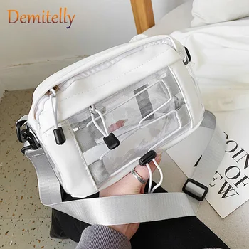 

New Fashion PVC Transparent Hand Shoulder Bag PU Leather Wide Shoulder Strap Portable Messenger Bag Wild Casual Women's Wallet