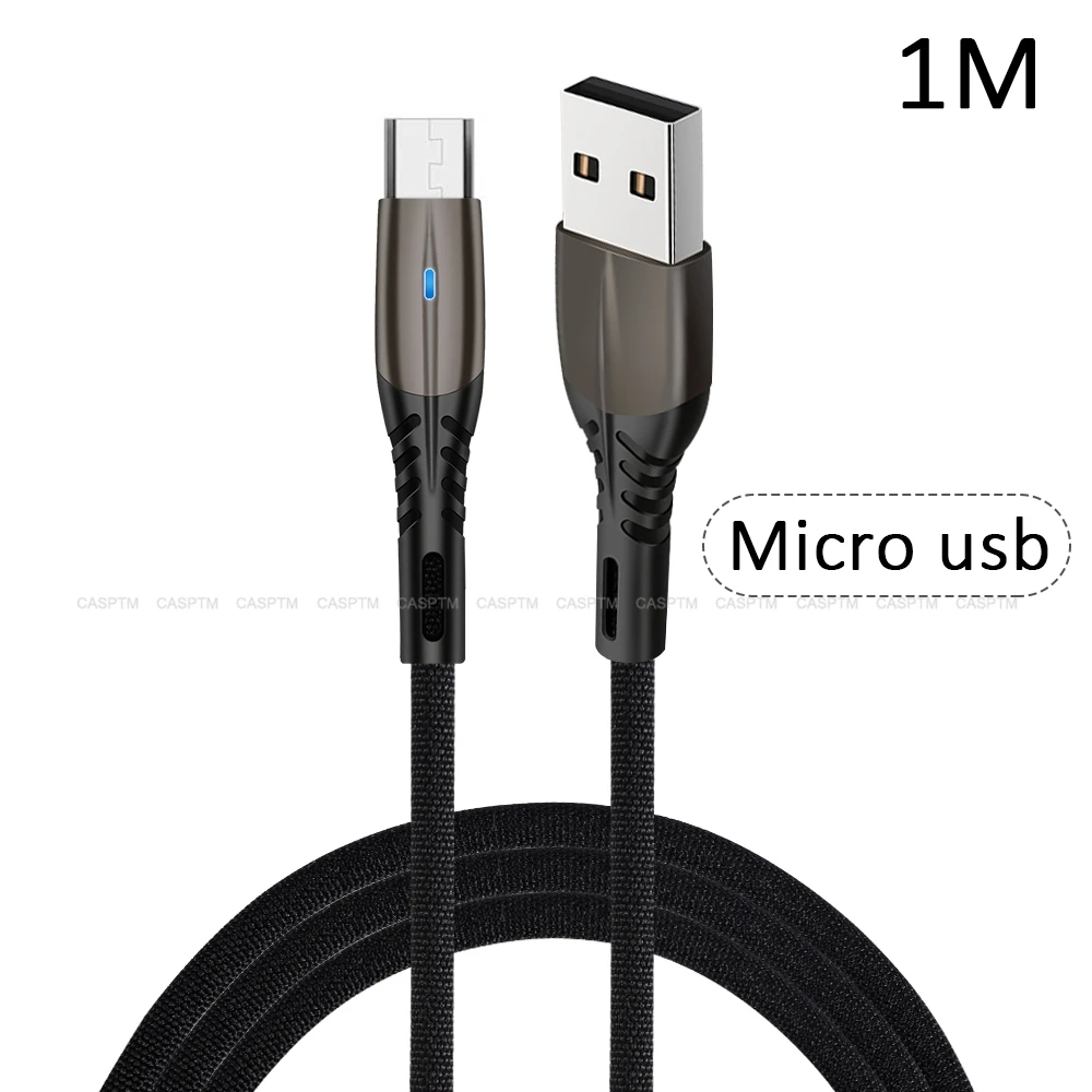 Type-C USB C светодиодный кабель для телефона samsung S10e для Xiaomi K30 Pro мобильный телефон USBC Быстрая зарядка зарядное устройство Шнур USB-C кабель type-C - Цвет: For Micro Black