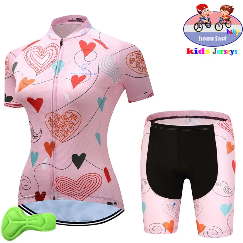 new Baby Summer Breathable Kids Cycling Jersey Set Shorts Fluorescent Pink Children Bike Clothing Boys Girls Cycling Clothes 2