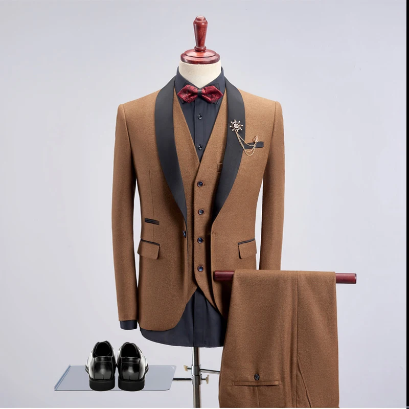 Men Suit Wedding Suits Slim Fit Tuxedo Groom Groomsman Best Man Terno Masculino Slim Fit Jacket Pant Vest Mens Suits with Pants - Цвет: Khaki