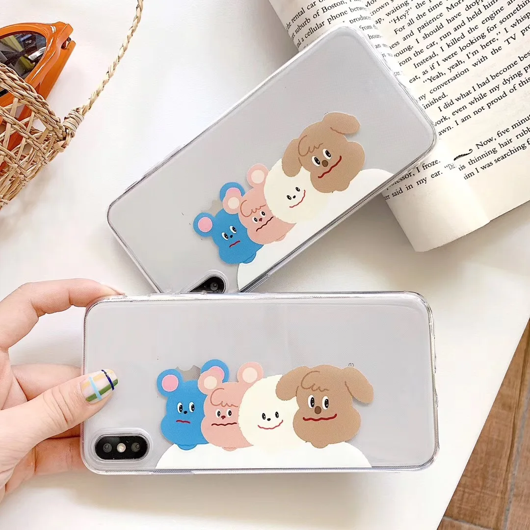 INS cute cartoon animal four dog phone case For iphone Xs MAX XR X 6 6s 7 8 plus smile phiz couple soft TPU back Cover Fundas |