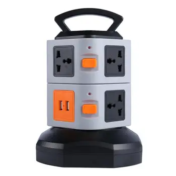 

Tower Multi Power Strip Vertical EU Plug 7 Way Outlets Sockets with 2 USB Surge Protector Circuit Protection Extension Cord